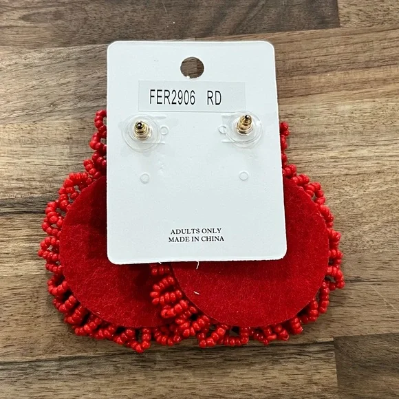 Wildflower Red Beaded Boho Earrings NWT - Picture 2 of 5